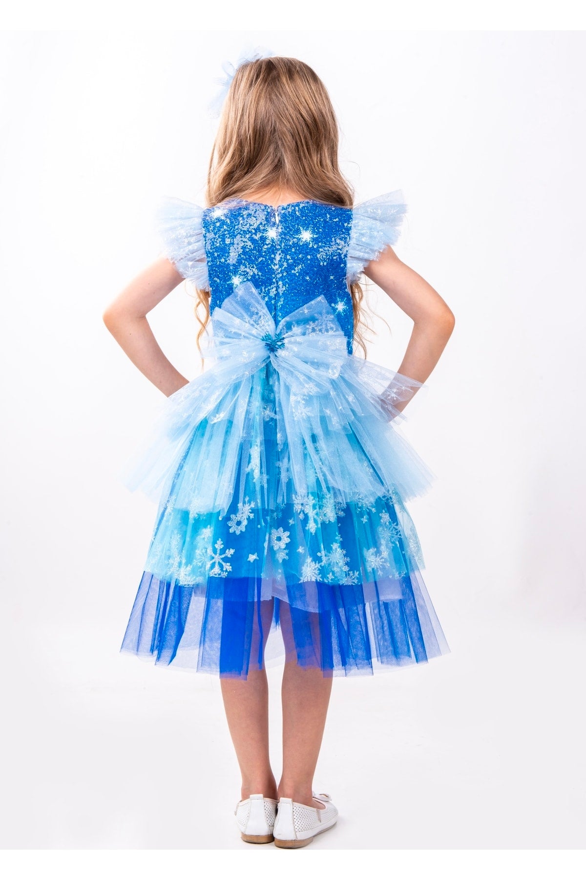 Sequin Printed Elsa Snow Queen Girl Party Dress