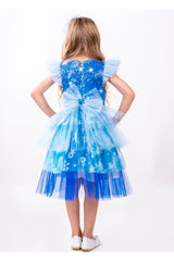 Sequin Printed Elsa Snow Queen Girl Party Dress