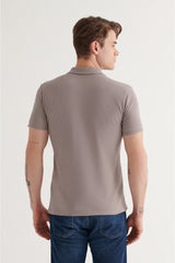 Men's Dark Mink 100% Cotton Breathable Standard Fit Normal Cut Polo Neck T-shirt E001004