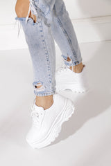 Casual Women's White Sneakers High Sole 6 Cm Comfortable Lightweight Sneaker 001