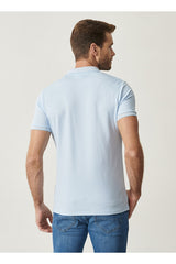 Men's Non-Shrink Cotton Fabric Slim Fit Slim Fit Light Blue Anti-roll Polo Neck T-Shirt
