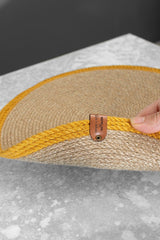2 Pieces 32cm Round Mustard Striped Placemat Wicker Jute Knitted Base Presentation Set - Swordslife
