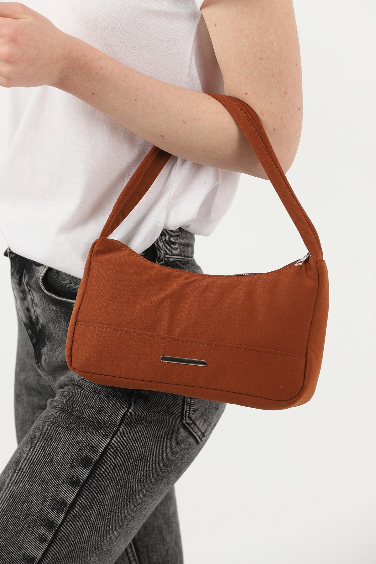 Tile U26 Single Zipper Section Canvas Fabric Women'S Daily Baguette Hand And Shoulder Bag U:13 E:25 G:6