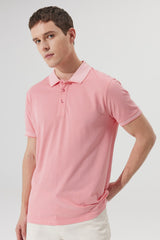 Men's Non-Shrink Cotton Fabric Slim Fit Slim Fit Pink-White Anti-roll Polo Neck T-Shirt