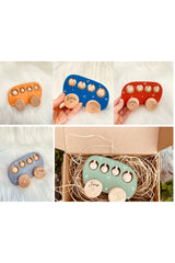 Toy Wooden Car With Spinning Wheels Moving Passengers Colors