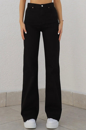 Black Lycra 90's Super High Wide Leg Denim Palazzo Trousers - Swordslife