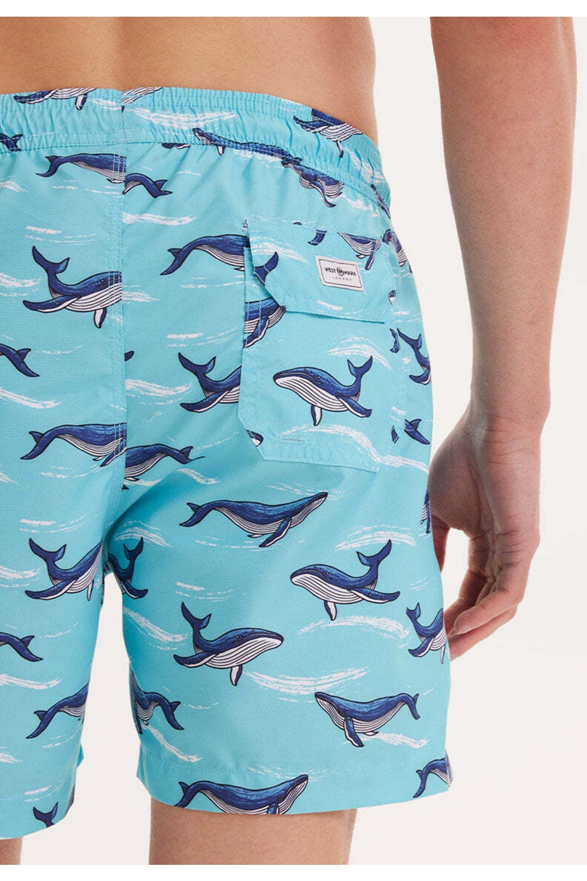 Men's Turquoise Printed Marine Shorts Wmpattern Swımshorts