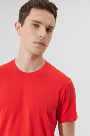 Men'S Red 100% Cotton Slim Fit Slim Fit Crew Neck Short Sleeved T-Shirt