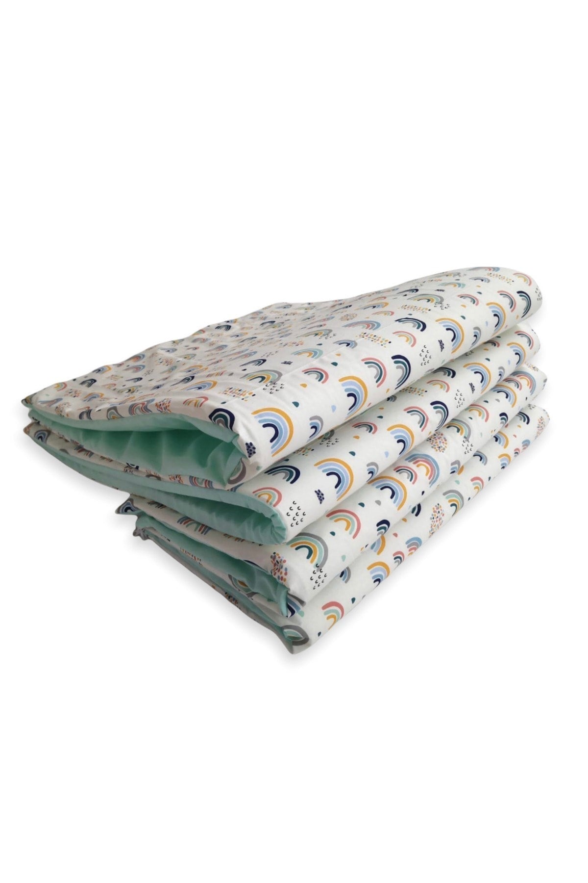 Baby Child Crib Side Protection 90X190 Cm For Montessori 4 Pieces Rainbow Mint Green