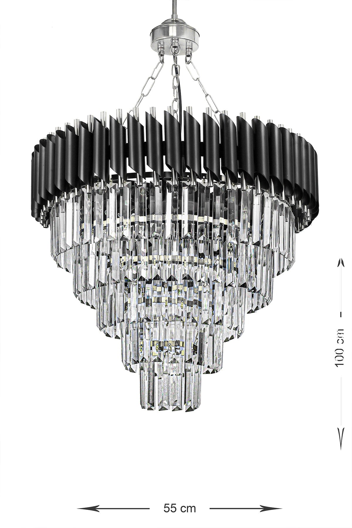 Palmira 55 Cm Crystal Stone Luxury Chandelier Set Of 5 - (Black-Chrome)