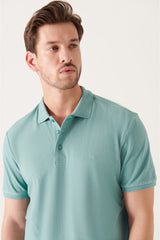  Мужская футболка цвета морской волны 100% хлопок, дышащая, стандартного кроя, нормального покроя, с вырезом поло, футболка E001004