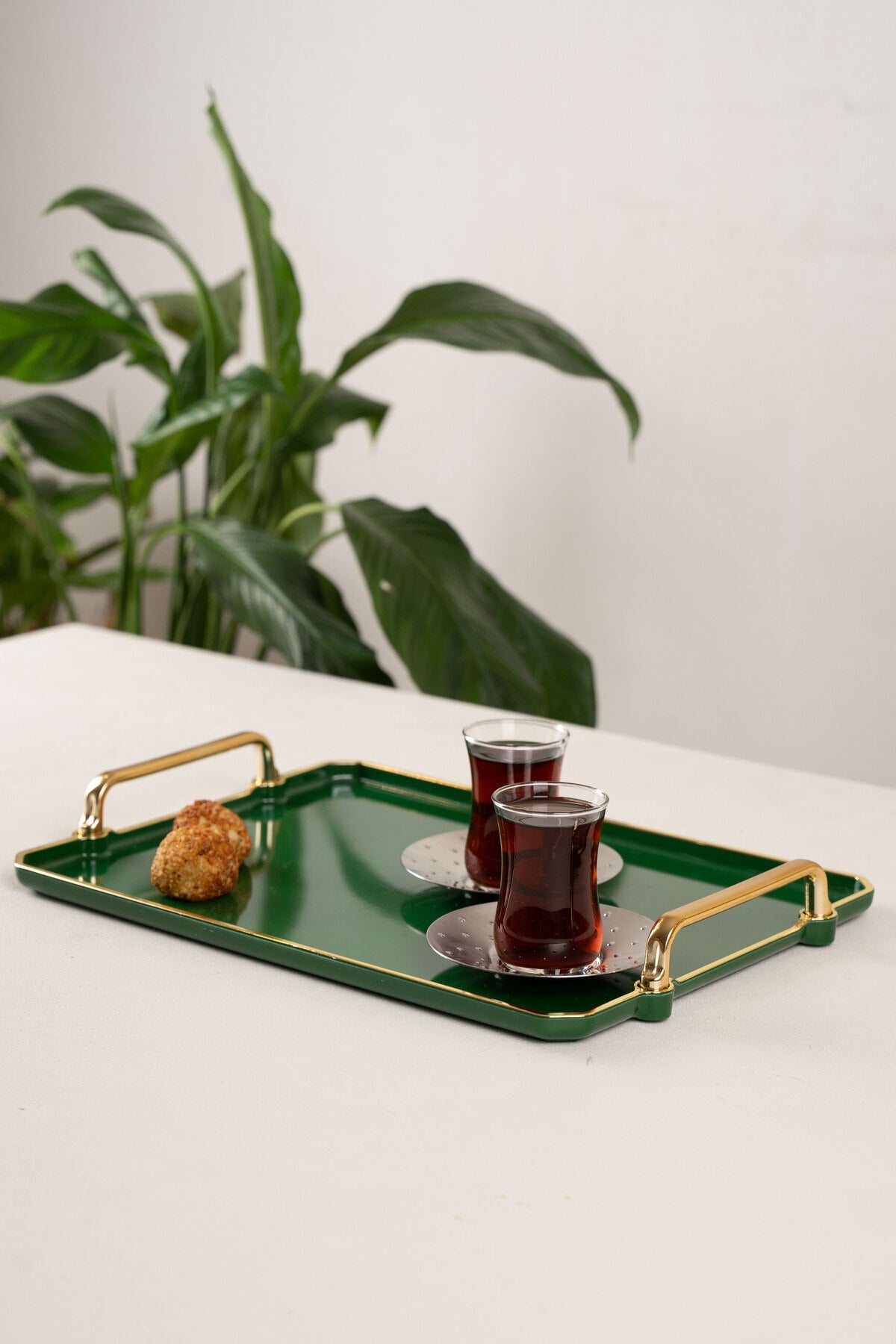 Grünes Tablett Präsentation Dekoratives Heimgeschirr Küche Tee Kaffee Tablett