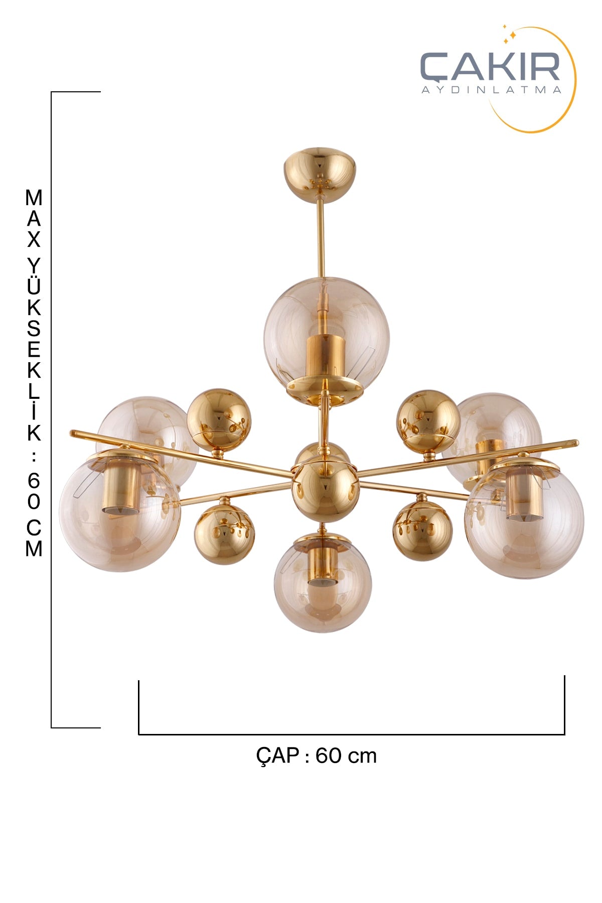 Salkım 6-Piece Gold Yellow Honey Glass Pendant Lamp Chandelier - Çakır Avize