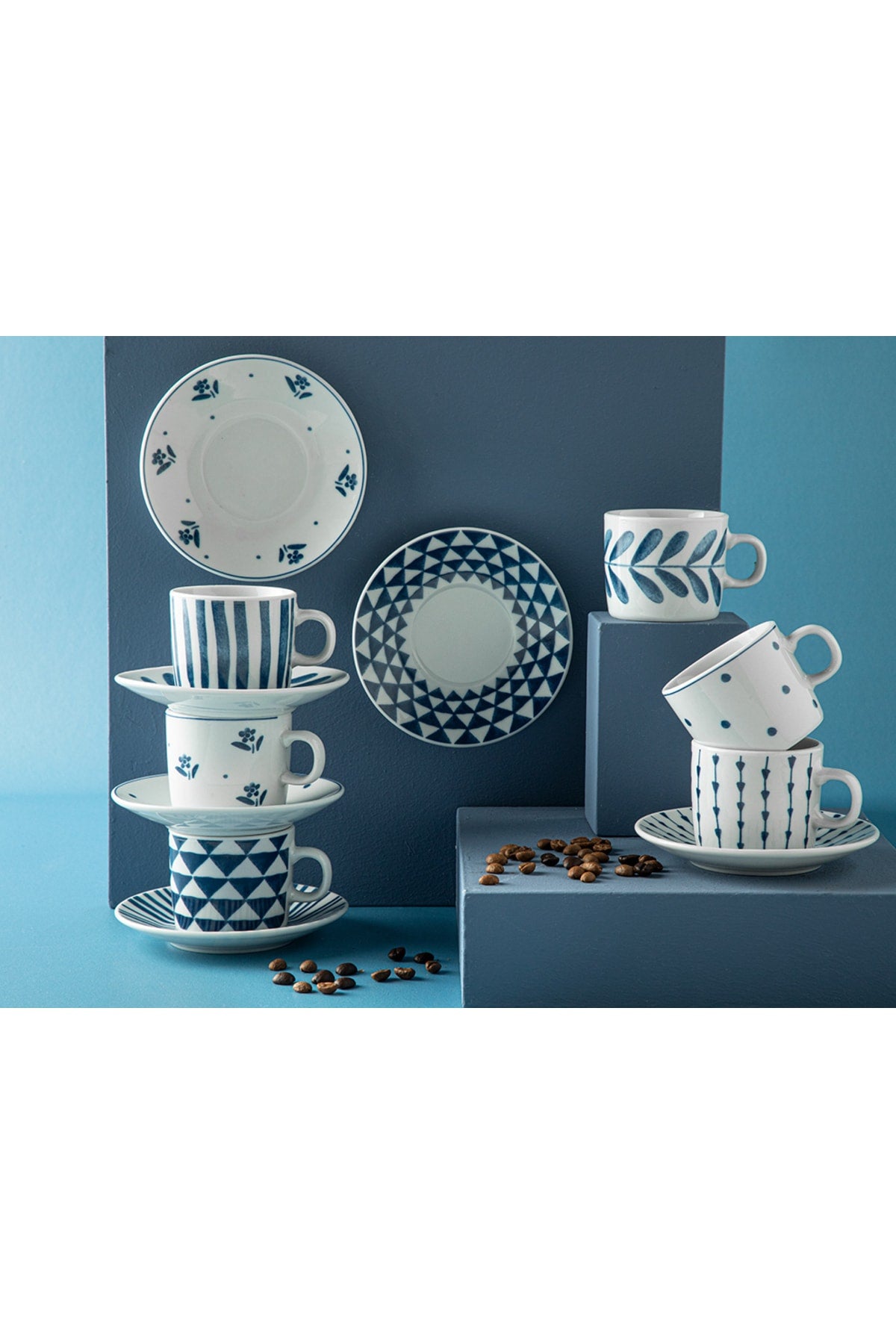 Trin Porcelain Set Of 2 Coffee Cups 80 Ml Navy Blue