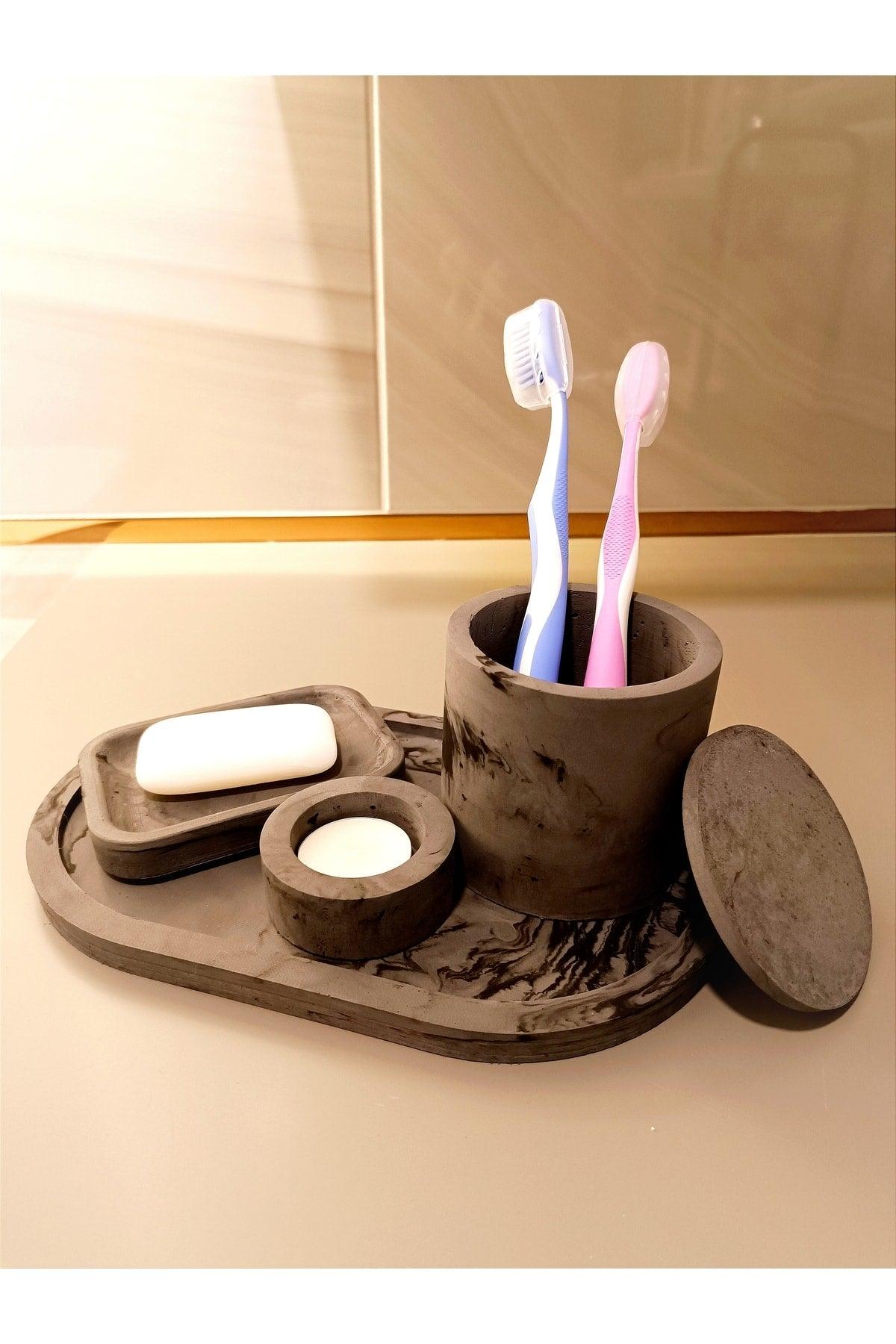 Marble Series Marble Look Bathroom Set & Tray Soap Dispenser Toothbrush - Swordslife