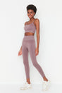 Vella - Lilac High Waist Gathering Leggings - Swordslife