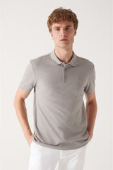 Men's Stone 100% Cotton Breathable Standard Fit Normal Cut Polo Neck T-shirt E001004