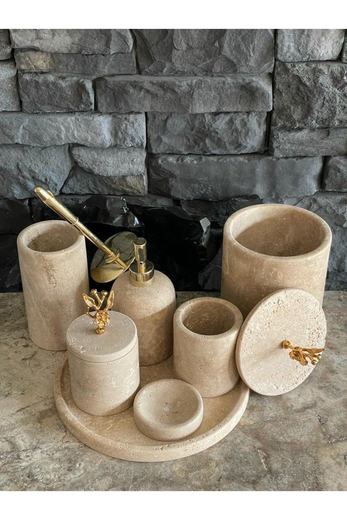 Travertine 7 Pcs Bathroom Set With Accessories - Swordslife