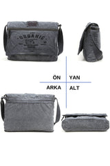 Shabby Canvas Shoulder Messenger Gray Laptop School Travel Daily Vintage Cotton Fabric Bag