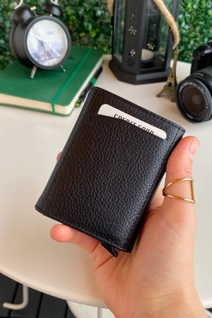 Pescol - Schwarzer Smartcard-Halter/Geldbörse aus echtem Leder mit RFID-Schutzmechanismus, erstklassige Verarbeitung