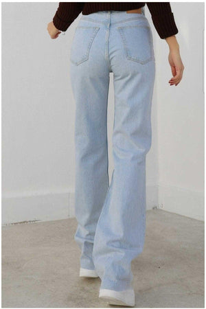 Hawaiian Lycra Loose Women Light Blue Super High Waist Wide Leg Denim Jeans - Swordslife