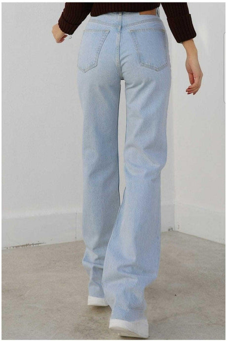 Hawaiian Lycra Loose Women Light Blue Super High Waist Wide Leg Denim Jeans - Swordslife