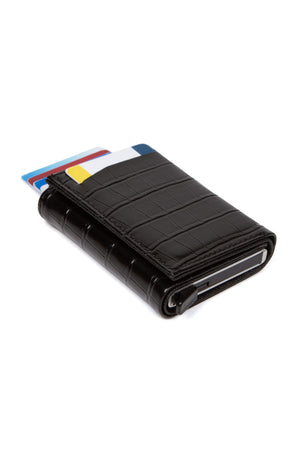 Unisex Leather Aluminum Mechanism Sliding Card Holder Wallet With Paper Money Compartment