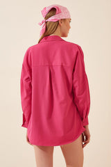 Women's Dark Pink Oversize Long Basic Shirt DD00842 - Swordslife