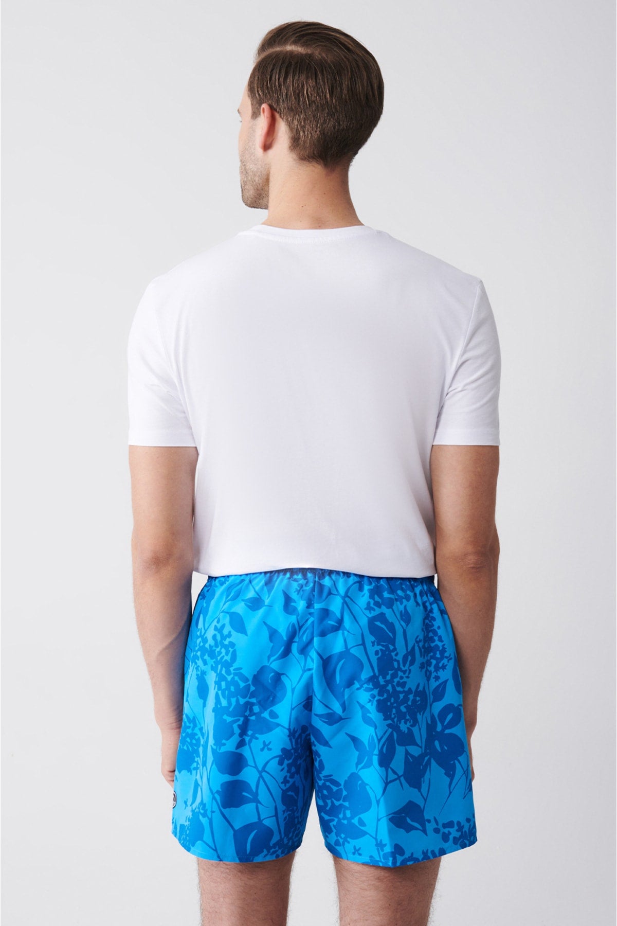 Men'S Green-Blue Quick Dry Printed Standard Size Swimwear Marine Shorts E003802