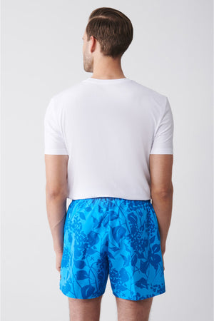 Men'S Green-Blue Quick Dry Printed Standard Size Swimwear Marine Shorts E003802