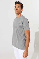  Мужская антрацитово-меланжевая облегающая футболка Slim Fit из 100 % хлопка с круглым вырезом и короткими рукавами