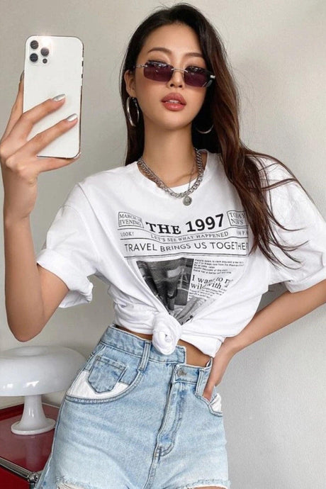 Women's White 1997 Printed Oversize T-shirt - Swordslife