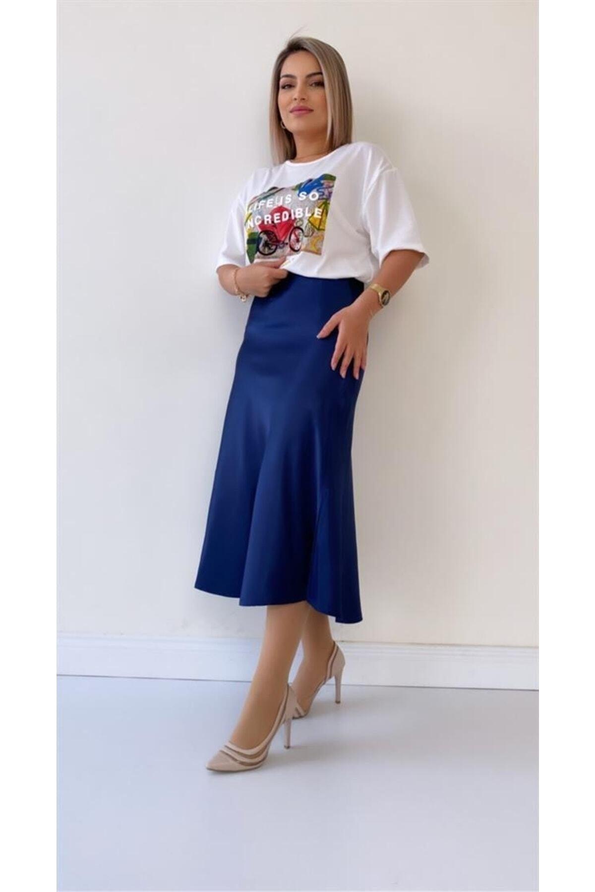 Navy Blue Satin Skirt - Swordslife