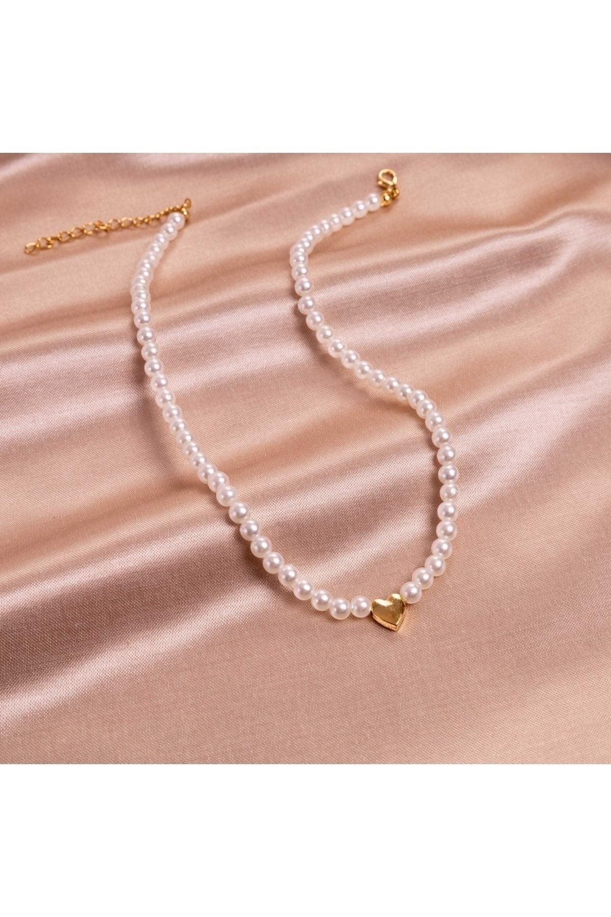 2 Li Pearl Gold Heart Pendant Necklace Set - Swordslife