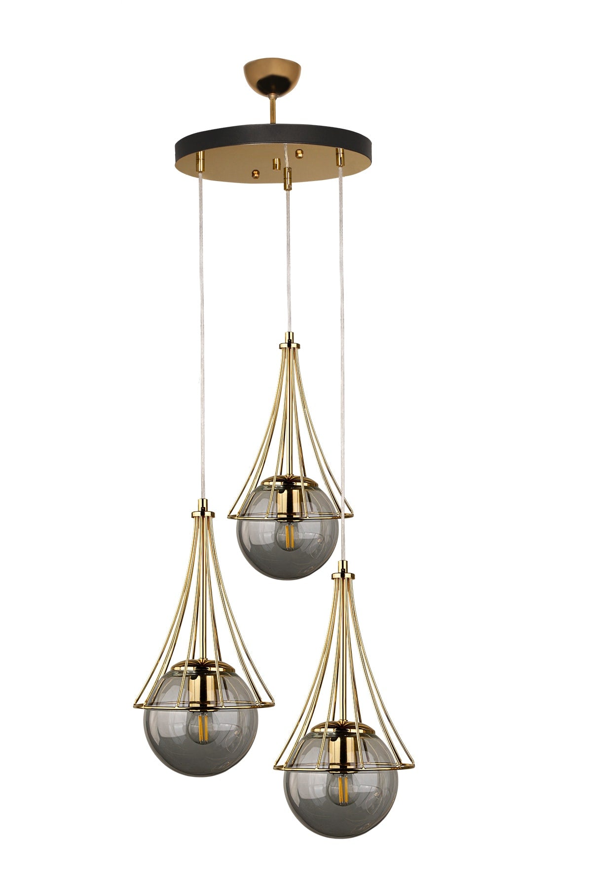Lapis 3Rd Chandelier Gold-Smoked Glop Glass