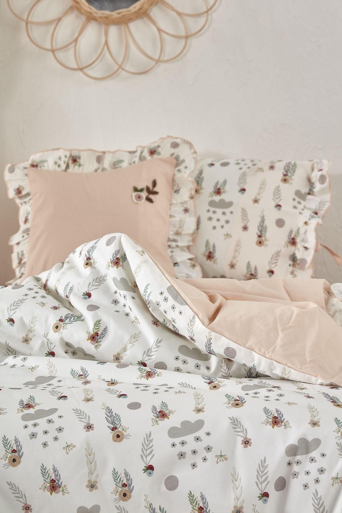 Lora Baby-Bettwäsche-Set für Mädchen, 100 % Bio-Baumwolle, handbestickt, bedruckt, 100 x 150 cm