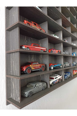 Spielzeugauto-Regal, 50 Stück, getrommelt, schwarz (geeignet für Hotwheels- und Matcbox-Autos)