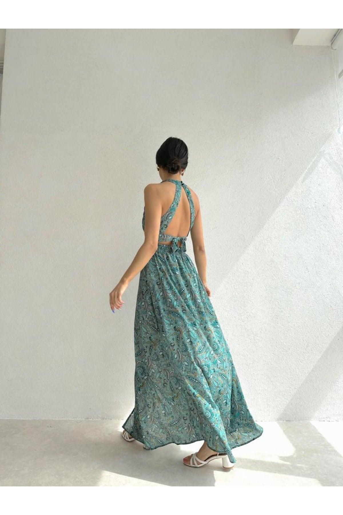 Shawl Patterned Backless Dress - Swordslife