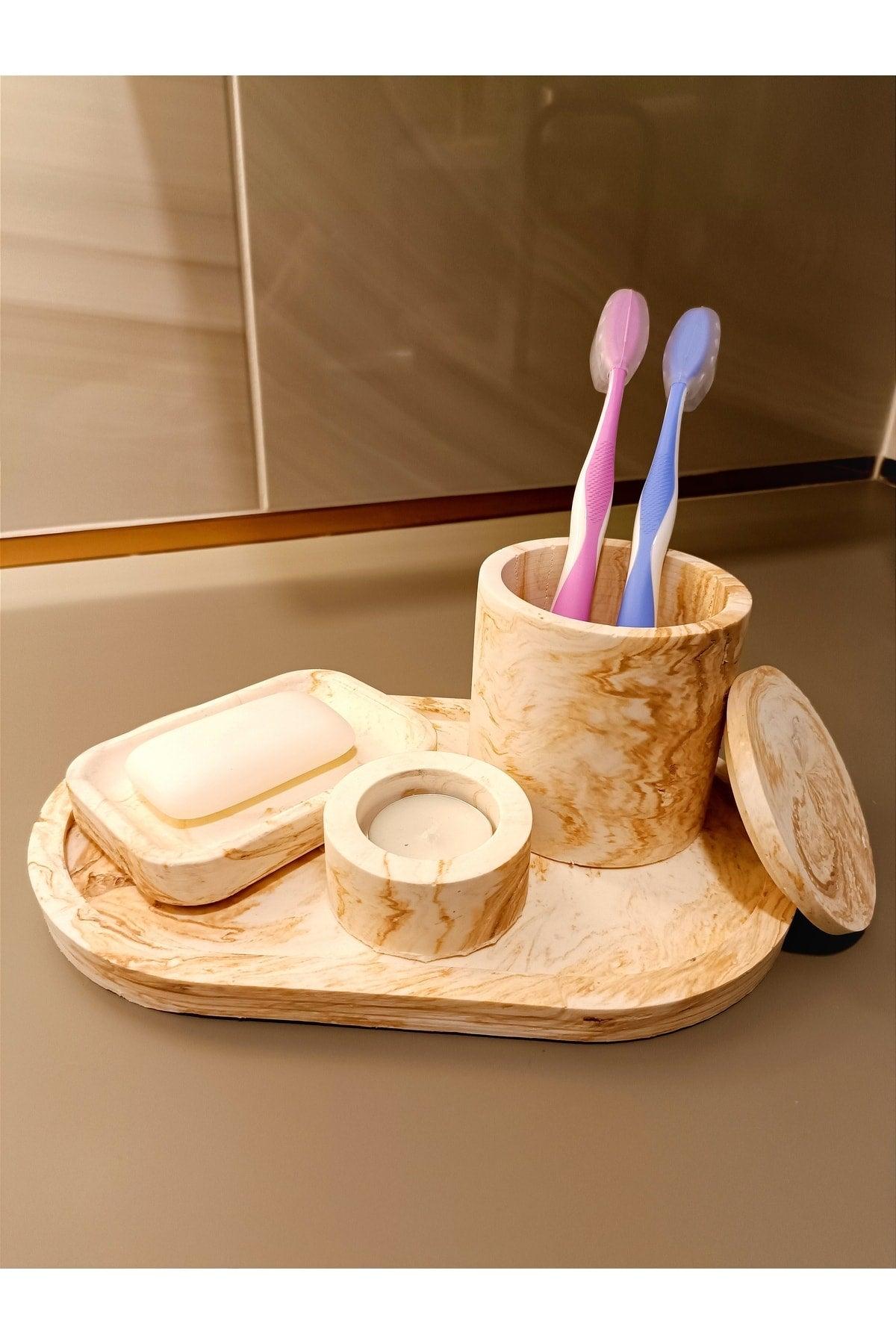 Marble Series Marble Look Bathroom Set & Tray Soap Dispenser Toothbrush - Swordslife