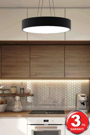 Drum 40Cm (Black Case, Daylight) Modern Led Chandelier With Led, Living Room, Kitchen, Living Bedroom, Pendant Lamp