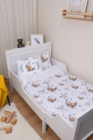 Organic Baby Duvet Cover Set (100X150) - For Baby Series - Bear Sleeping In Gray Moon