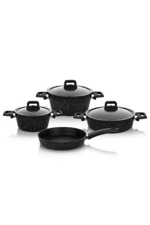 Rock Granite Fireproof/Non-Stick-Cookware -7 Pieces-Black