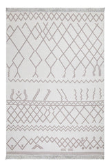 Duo White Beige Washable Double Sided Rug Woven Fringed Carpet Rug Runner Balcony Kitchen 23001a - Swordslife