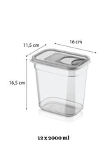 12 Pcs Tiny Labeled Sliding Lid Food Storage Container - Rectangular Jar Legumes Container 12x2000 ml