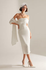 Shawl Detailed Pencil Skirt White Wedding Dress - Swordslife