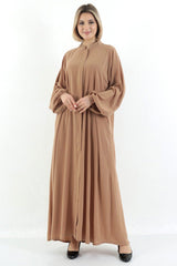 Almond Patties Zippered Belted Abaya Hijab With Pockets - Swordslife