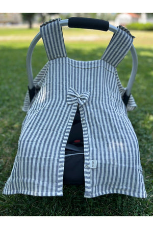 Run Baby Double Layer Muslin Fabric Snap Fastener Stroller Cover (Blue Striped) 75X100Cm