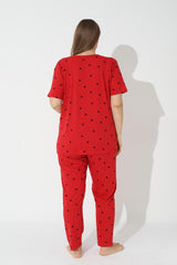 Red Curve Plus Size Oversized Short Sleeve Cotton Pajamas Set - Swordslife