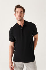 Men's Black 100% Cotton Breathable Standard Fit Normal Cut Polo Neck T-shirt E001004