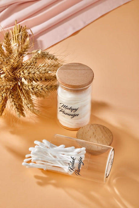 2-Pack Glass Decorative Transparent Labeled Cotton Buds & Make-up Cotton Box 250ml - Swordslife